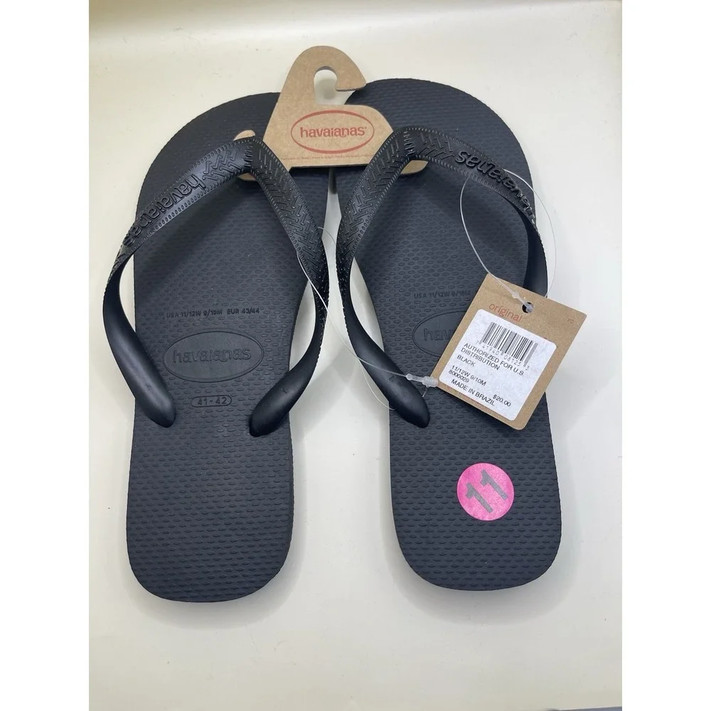 Havaianas Flip Flops Brazil  Beach Summer Sandals Black Men's Size 10